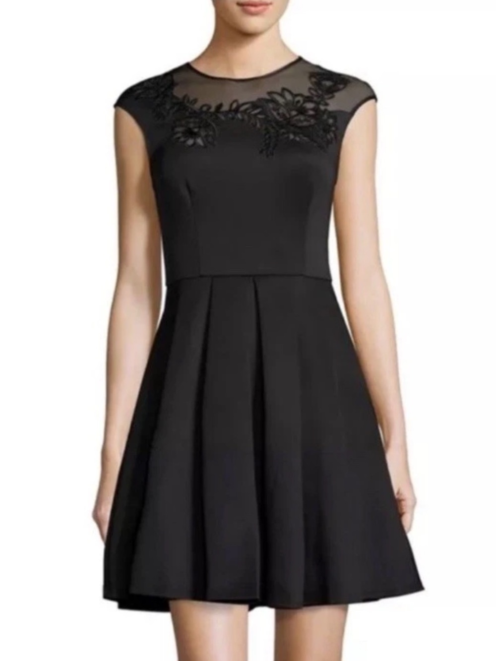 Ted Baker London Dollii Skater Dress Black Mesh Floral Embroidered *Small A-Line
